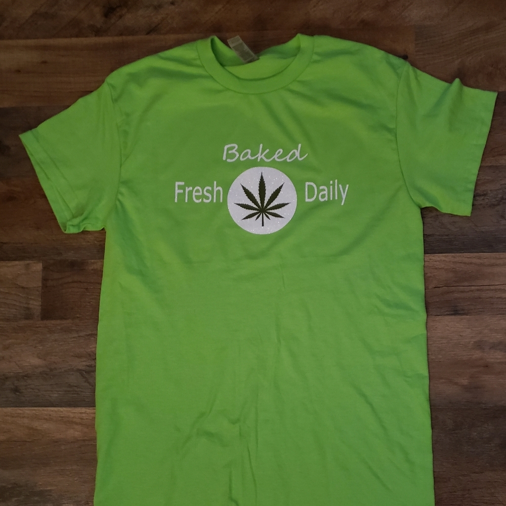 Neon green. Short sleeve. Tshirt. Baked fresh daily.
